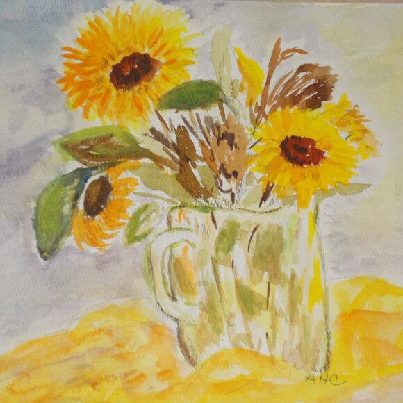 Original "Bright And Beautiful Yellow Floral" 9"x12" watercolor painting, signed - Picture 1 of 4